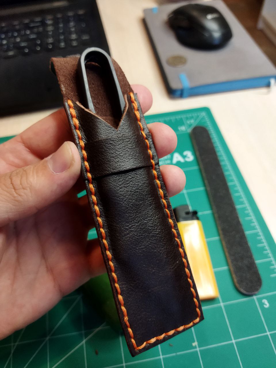 Finished leather project made from the included patterns